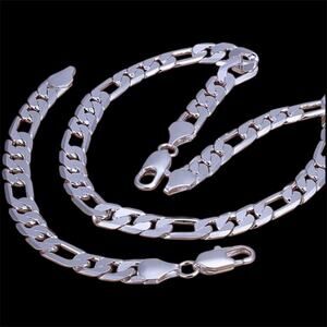925 Stamped Silver-Color Figaro Chain Set 12MM 22" Necklace & 8" Bracelet